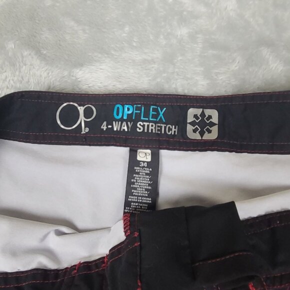 OP Flex 4 Way Stretch  Mens Swim Trunks Size 34 Red Multicolor Board Shorts - Picture 4 of 11